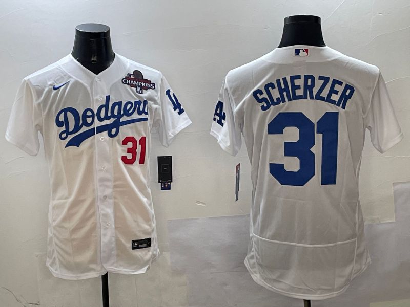 Men Los Angeles Dodgers 31 Scherzer White Elite 2025 Nike MLB Jersey style 3204